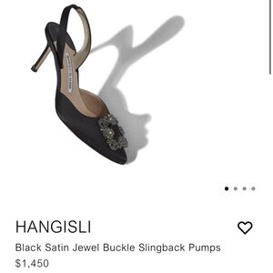 Manolo Blahnik (HANGISLI; Black Satin Jewel Buckle Slingback Pumps)